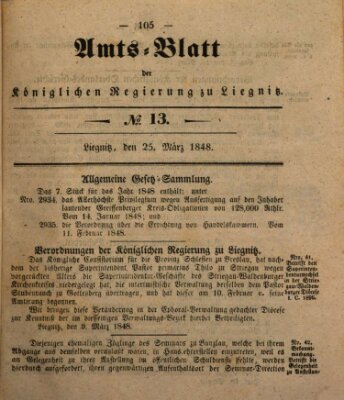Amts-Blatt der Preußischen Regierung zu Liegnitz Samstag 25. März 1848