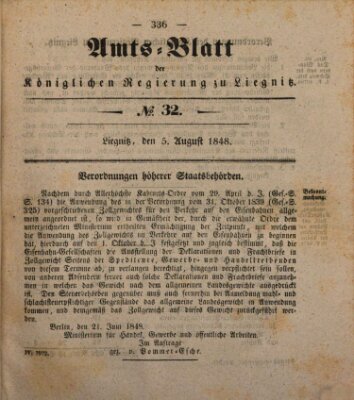 Amts-Blatt der Preußischen Regierung zu Liegnitz Samstag 5. August 1848