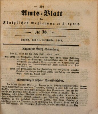 Amts-Blatt der Preußischen Regierung zu Liegnitz Samstag 16. September 1848