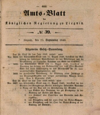 Amts-Blatt der Preußischen Regierung zu Liegnitz Samstag 23. September 1848