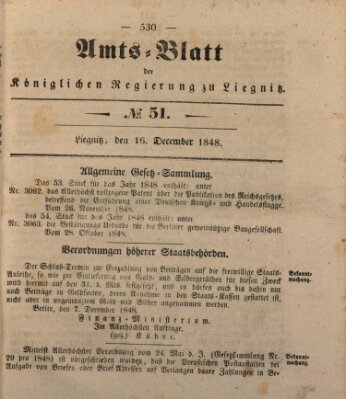 Amts-Blatt der Preußischen Regierung zu Liegnitz Samstag 16. Dezember 1848