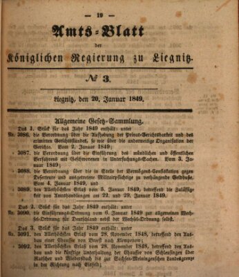 Amts-Blatt der Preußischen Regierung zu Liegnitz Samstag 20. Januar 1849