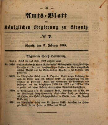 Amts-Blatt der Preußischen Regierung zu Liegnitz Samstag 17. Februar 1849
