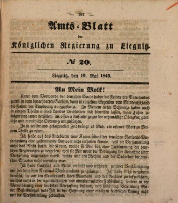 Amts-Blatt der Preußischen Regierung zu Liegnitz Samstag 19. Mai 1849