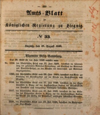 Amts-Blatt der Preußischen Regierung zu Liegnitz Samstag 18. August 1849