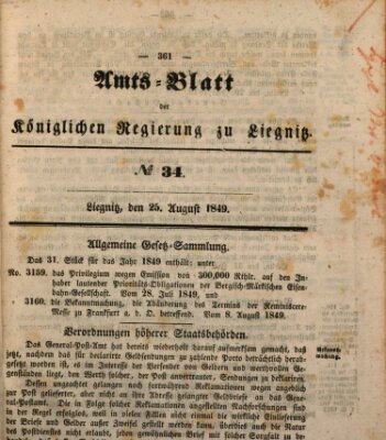 Amts-Blatt der Preußischen Regierung zu Liegnitz Samstag 25. August 1849