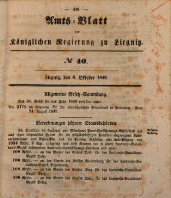 Amts-Blatt der Preußischen Regierung zu Liegnitz Samstag 6. Oktober 1849