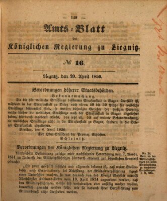 Amts-Blatt der Preußischen Regierung zu Liegnitz Samstag 20. April 1850