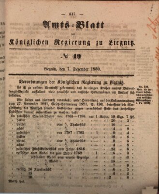 Amts-Blatt der Preußischen Regierung zu Liegnitz Samstag 7. Dezember 1850