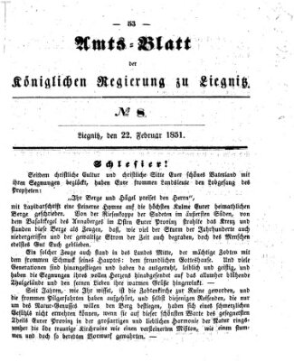 Amts-Blatt der Preußischen Regierung zu Liegnitz Samstag 22. Februar 1851