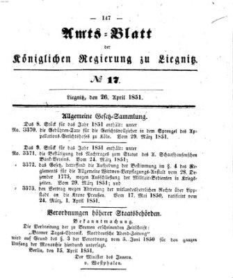 Amts-Blatt der Preußischen Regierung zu Liegnitz Samstag 26. April 1851