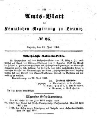 Amts-Blatt der Preußischen Regierung zu Liegnitz Samstag 21. Juni 1851