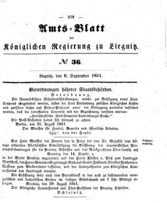 Amts-Blatt der Preußischen Regierung zu Liegnitz Samstag 6. September 1851