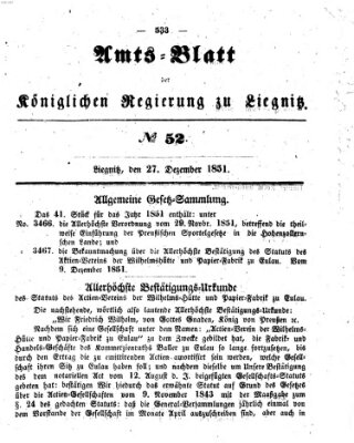 Amts-Blatt der Preußischen Regierung zu Liegnitz Samstag 27. Dezember 1851
