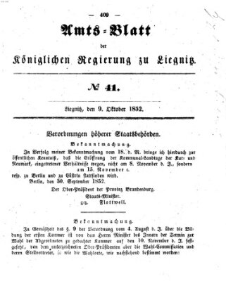 Amts-Blatt der Preußischen Regierung zu Liegnitz Samstag 9. Oktober 1852