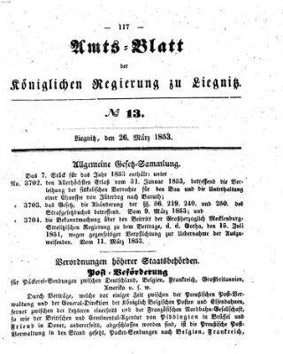 Amts-Blatt der Preußischen Regierung zu Liegnitz Samstag 26. März 1853