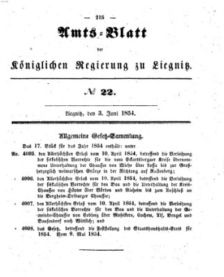 Amts-Blatt der Preußischen Regierung zu Liegnitz Samstag 3. Juni 1854