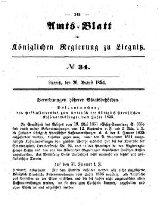 Amts-Blatt der Preußischen Regierung zu Liegnitz Samstag 26. August 1854
