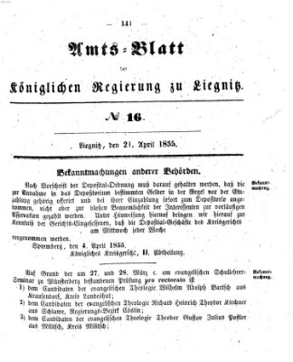 Amts-Blatt der Preußischen Regierung zu Liegnitz Samstag 21. April 1855