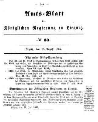 Amts-Blatt der Preußischen Regierung zu Liegnitz Samstag 18. August 1855