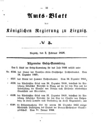 Amts-Blatt der Preußischen Regierung zu Liegnitz Samstag 2. Februar 1856