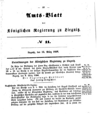Amts-Blatt der Preußischen Regierung zu Liegnitz Samstag 15. März 1856
