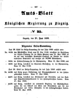 Amts-Blatt der Preußischen Regierung zu Liegnitz Samstag 21. Juni 1856