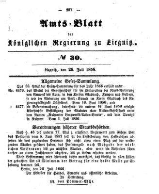Amts-Blatt der Preußischen Regierung zu Liegnitz Samstag 26. Juli 1856