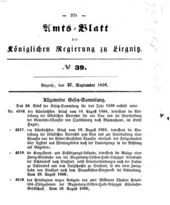 Amts-Blatt der Preußischen Regierung zu Liegnitz Samstag 27. September 1856