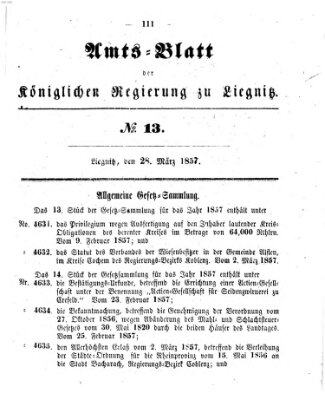 Amts-Blatt der Preußischen Regierung zu Liegnitz Samstag 28. März 1857
