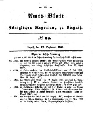 Amts-Blatt der Preußischen Regierung zu Liegnitz Samstag 19. September 1857