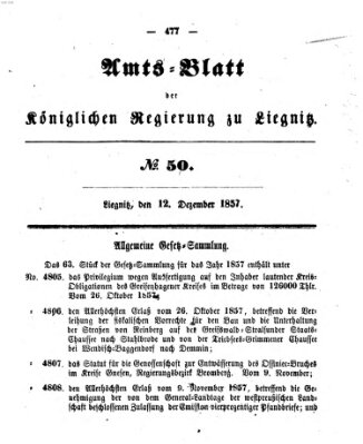 Amts-Blatt der Preußischen Regierung zu Liegnitz Samstag 12. Dezember 1857