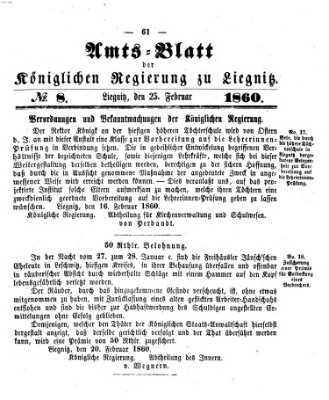 Amts-Blatt der Preußischen Regierung zu Liegnitz Samstag 25. Februar 1860