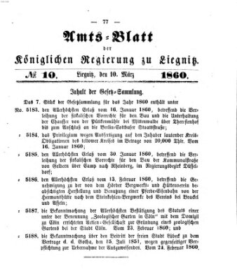 Amts-Blatt der Preußischen Regierung zu Liegnitz Samstag 10. März 1860