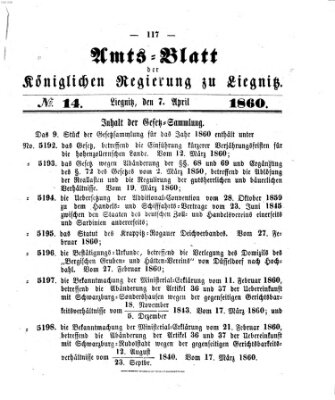 Amts-Blatt der Preußischen Regierung zu Liegnitz Samstag 7. April 1860