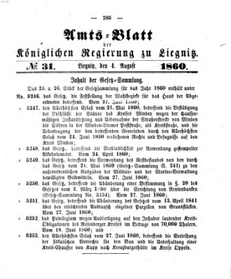 Amts-Blatt der Preußischen Regierung zu Liegnitz Samstag 4. August 1860
