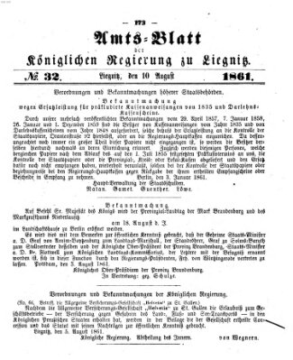 Amts-Blatt der Preußischen Regierung zu Liegnitz Samstag 10. August 1861
