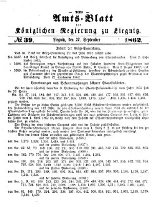 Amts-Blatt der Preußischen Regierung zu Liegnitz Samstag 27. September 1862