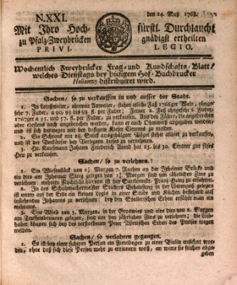 Zweybrückisches Wochenblatt (Zweibrücker Wochenblatt) Dienstag 24. Mai 1768