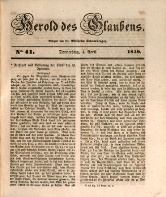 Herold des Glaubens Donnerstag 4. April 1839