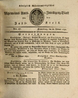 Allgemeines Amts- und Intelligenz-Blatt für den Jaxt-Kreis Samstag 26. Februar 1831