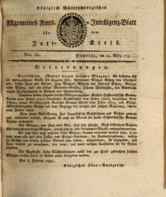 Allgemeines Amts- und Intelligenz-Blatt für den Jaxt-Kreis Samstag 12. März 1831