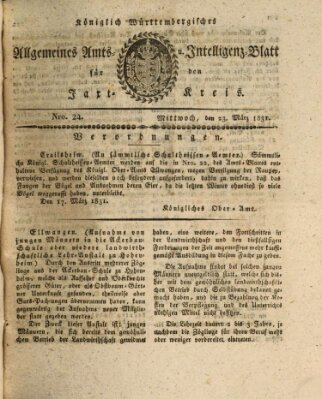 Allgemeines Amts- und Intelligenz-Blatt für den Jaxt-Kreis Mittwoch 23. März 1831