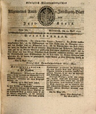 Allgemeines Amts- und Intelligenz-Blatt für den Jaxt-Kreis Mittwoch 13. April 1831