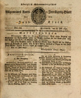 Allgemeines Amts- und Intelligenz-Blatt für den Jaxt-Kreis Mittwoch 13. Juli 1831