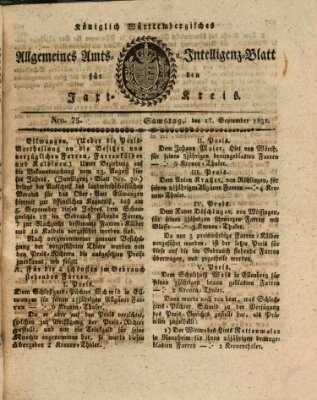 Allgemeines Amts- und Intelligenz-Blatt für den Jaxt-Kreis Samstag 17. September 1831