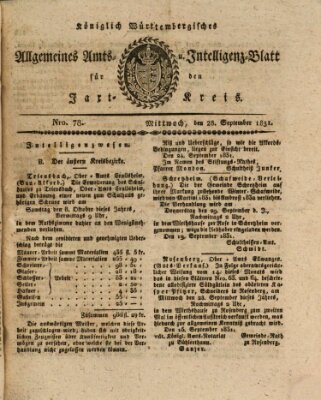 Allgemeines Amts- und Intelligenz-Blatt für den Jaxt-Kreis Mittwoch 28. September 1831
