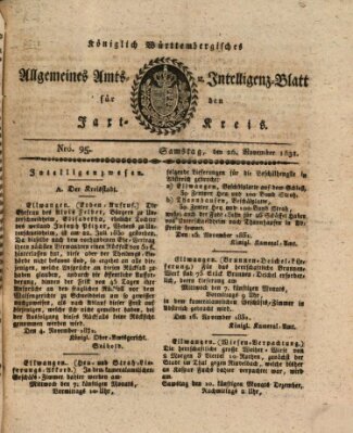 Allgemeines Amts- und Intelligenz-Blatt für den Jaxt-Kreis Samstag 26. November 1831