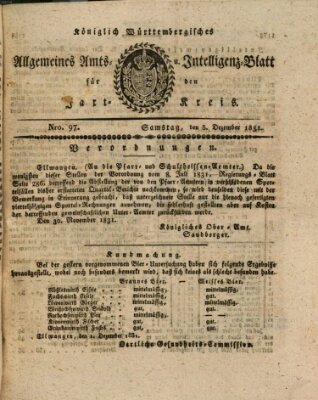 Allgemeines Amts- und Intelligenz-Blatt für den Jaxt-Kreis Samstag 3. Dezember 1831