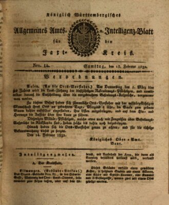 Allgemeines Amts- und Intelligenz-Blatt für den Jaxt-Kreis Samstag 18. Februar 1832
